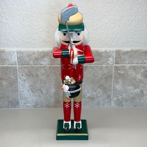 Golf Nutcracker with Red Christmas Sweater and Penguin Jingle Bell Vintage